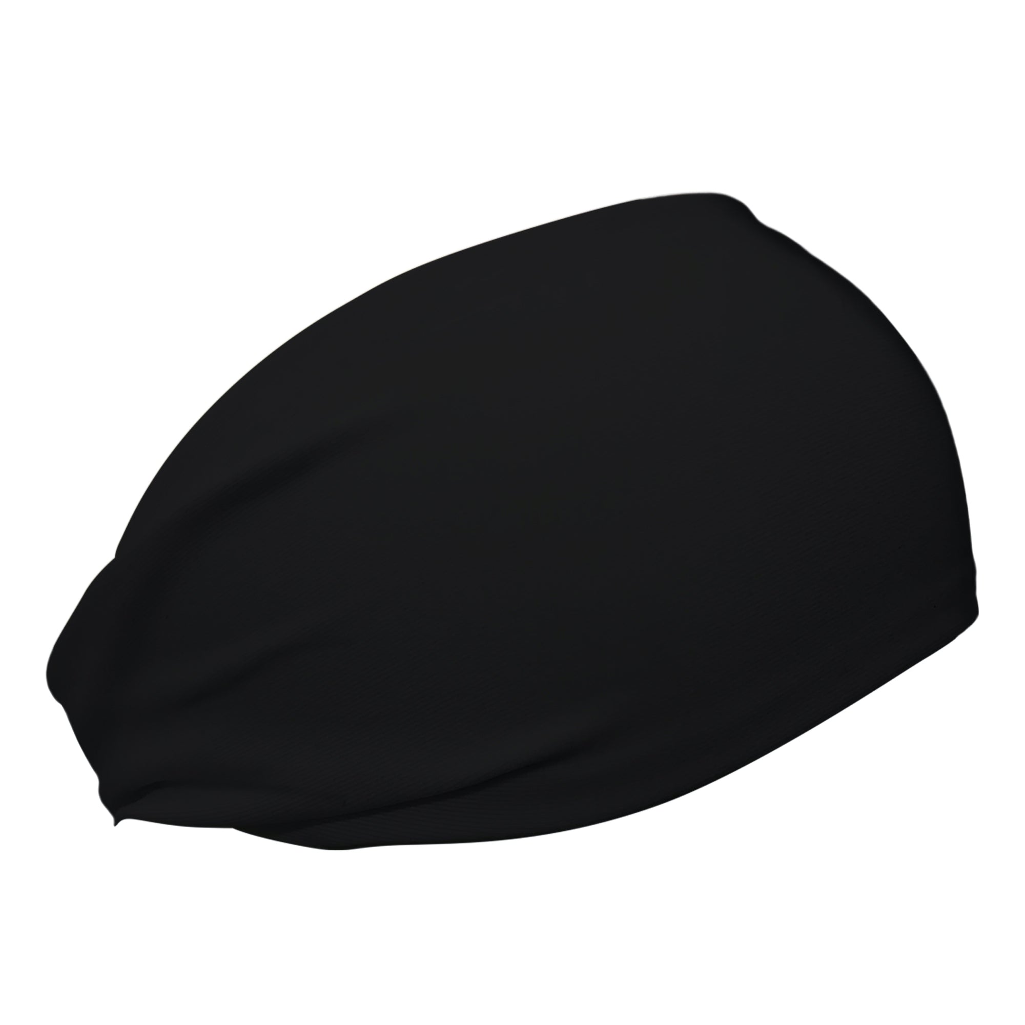 Black cooling headband 4 inches wide at front and tapers to 1.25 inches wide at back for best fit. Non-slip headband made with Coolcore cooling fabric. Great sweat wicking cooling headband. Made in USA black headband.