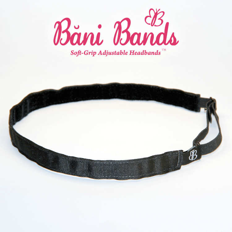 The best skinny black headband. This black non slip headband has a velvet lining and adjustable headband strap to fit kids and adults. Made in USA Headbands by Bani Bands Headbands. 